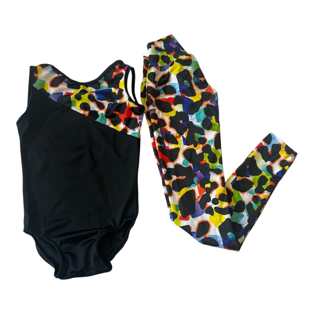 Gymnastics leotard with matching pants leopard print size xs